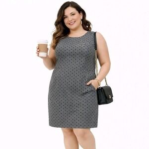 LANDS END Size 24W Grey Black Polka Dot Sleeveless Pockets Ponte Knit Dress EUC